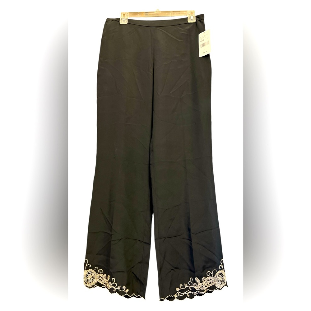 ECI New York Women’s Pants Sz 8 Tall Madrid Black Gold beads and embroidery